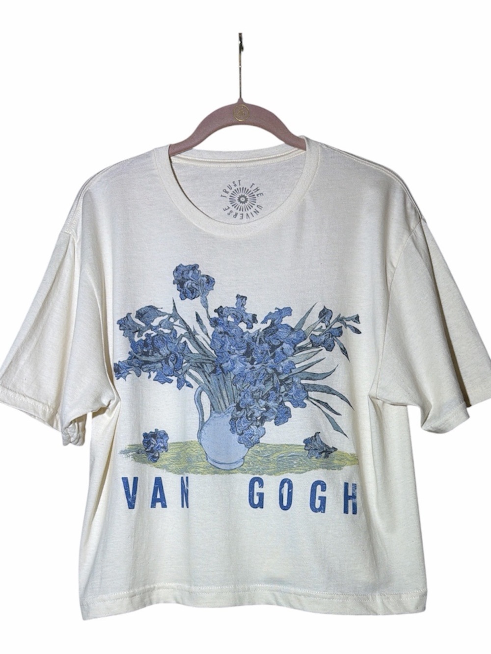 Van Gogh Blue Iris Crop Tee — Cream & Blue, Medium NWOT